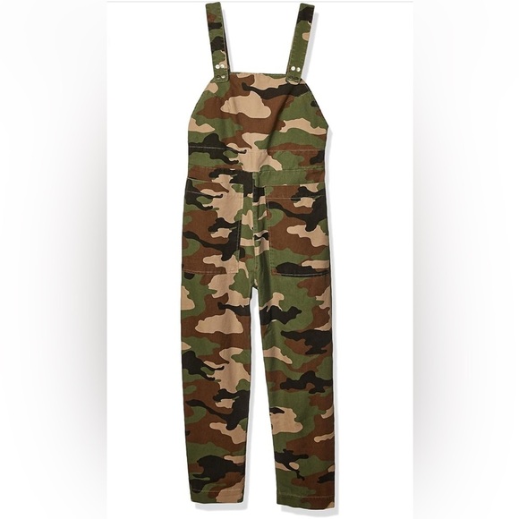[M/10]RVCA Green and Brown Camouflage Ankle Cropped Jumpsuit Overall - Picture 3 of 12